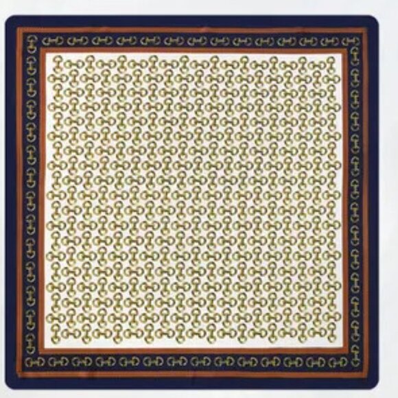 2/$30 Chain Print Square Silky Scarf Blue White Head Neck Tie Bag Decor Bandana - Picture 4 of 6